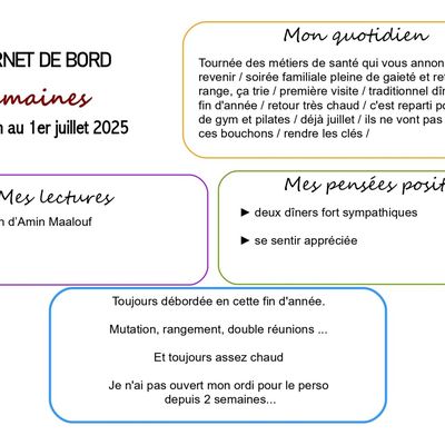 Carnet de bord du 25 juin au 1er juillet 2025