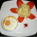 Oeufs à la Portugaise - Tulipe de tagliatelles et vinaigre de Cassis