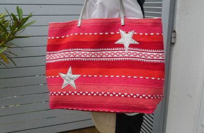 Grand sac de plage - Modèle unique - style ethnique indien ou mexicain - étoile argentée