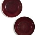 A pair of copper-red glazed dishes, Qianlong seal marks and period (1736-1795)