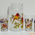 Vaisselle Vintage ... SERVICE PICHET et 6 VERRES décorés * Oiseaux 