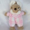 Doudou Peluche Souris Beige Corps Tissu Carreaux Vichy Rose Et Blanc Jacadi