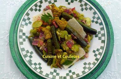 Fèves et jeunes courgettes à la pancetta 