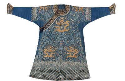 A blue-ground embroidered gauze 'dragon' robe, Jifu, Qing dynasty, 19th century