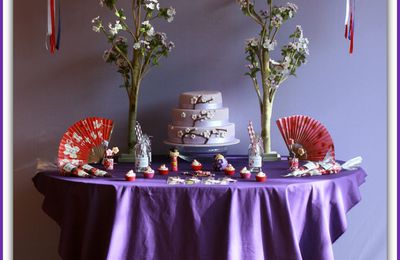 Sweet Table "Sakura et Kokeshi" {parme, aubergine et rouge}