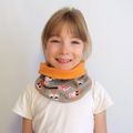 VENDU Tour de Cou Foulard Snood pour Enfant "Chouettes" fond taupe, jersey orange