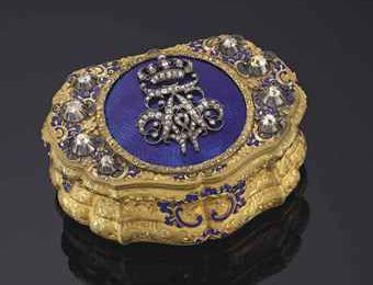 A German royal jewelled enamelled gold presentation snuff-box by Carl Martin Weishaupt and sons (fl. from 1837), marked, Hanau