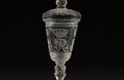 A Prussian cut and engraved Royal goblet and cover, circa 1710, Postdam, engraved in Berlin