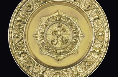 A Russian Silver-Gilt Presentation Charger. Maker's Mark Cyrillic 'IZ,' Possibly for Ivan Zaitsev, Moscow, 1826. 