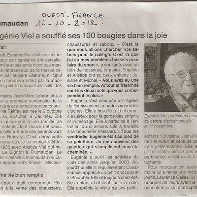 Les 100 ans de mémé - article Ouest France