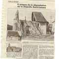 LA CHAPELLE SAINT-LAZARE- SAUVEGARDE URGENTE