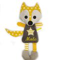 Doudou renard marron jaune personnalisé