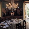 La Salle à Manger aux décors peints ouvrant sur la terrasse qui domine la Montagne Sainte Victoire