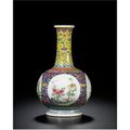 A fine and exquisite famille-rose floral medallion bottle vase enamelled in the palace workshops. Mark and period of Qianlong