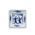 A rare blue and white square dish, Longqing four-character seal mark in underglaze blue within double squares and of the period 