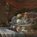 Attribué à Michiel Simons (Utrecht, 1620 - 1673) Nature morte au plat de fruits et pokal sur un entablement 
