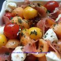 Salade melon, mangue,mozarella et tomates pour Lavande