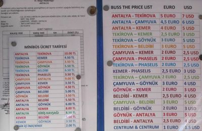 Horaires et tarifs des dolmuş Antalya-Kemer