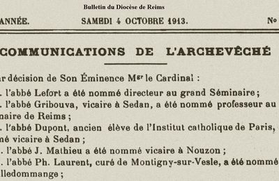 1913 04 Octobre : Nomination de l'abbé LAURENT