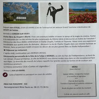 SORTIE À LA JOURNEE EN SUISSE  Mardi 28 avril 2026