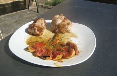 Rable de lapin farci au chorizo et cèpes et sa compotée de figues