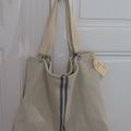 SAC CABAS  toile   rayures MARINES  "JEANNE" .......