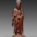 Red and gold lacquered wood figure of Buddha, Vietnam, 18th century