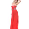 Red Chiffon Rhinestone Strapless Prom Dress