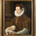 Ecole Florentine de la fin du XVIème siècle, entourage de Alessandro Allori. Portrait de femme à la collerette et son chien 