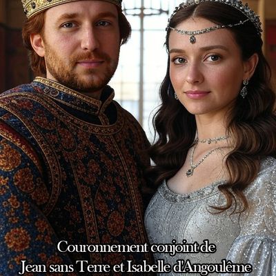 Joint coronation of John Lackland and Isabella of Angoulême on October 8, 1200, at Westminster Abbey in London.