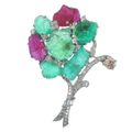 Rare Multi Gem & Diamond "Tutti Frutti" Flower Brooch. American, 1930's