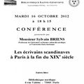 Annonce de conférence : les écrivains scandinaves de la fin du XIX ème siècle (octobre 2012)