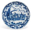 A rare blue and white 'boys' dish, Wanli six-character mark in underglaze blue within a double circle and of the period
