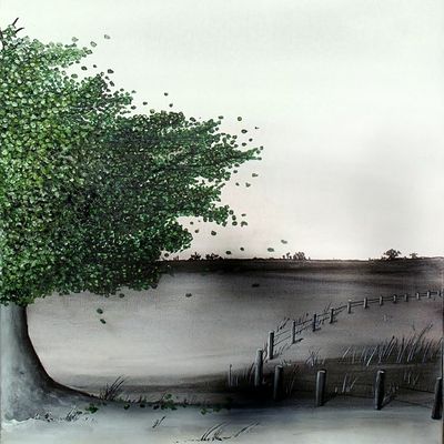 Arbre -3 Toile lin 50x75 cm Huile et encre de