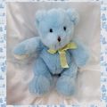 Doudou Peluche Ours Bleu Noeud Jaune Nounours 30 cm