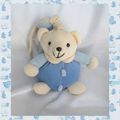 Doudou Peluche Ours Boule Musical Ecru Et Bleu Importé par Color Club France