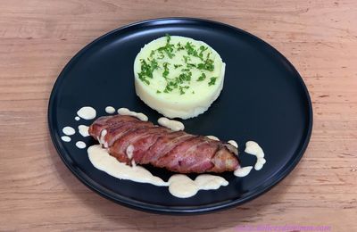 Filet de lieu noir en croûte de lard et crème de parmesan