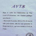 AVIS - RÉUNION PUBLIQUE SUR LE PLAN LOCAL D'URBANISME - 15 OCTOBRE