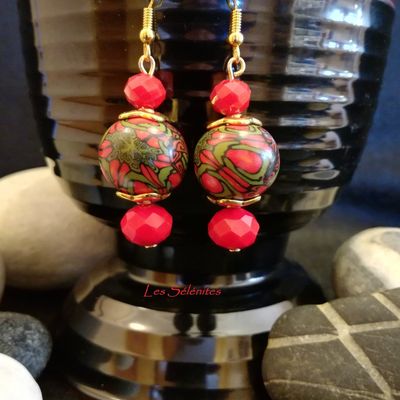 Boucles d'oreilles en perles "fimo" rouge,orange,vert...