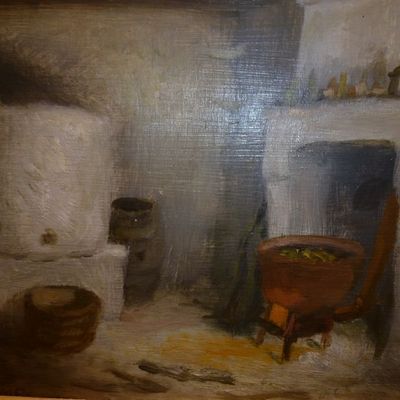 TABLEAU DE LUCIEN DESCHAMPS : LA BUANDERIE