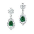 A pair of emerald and diamond ear pendants, by Bulgari