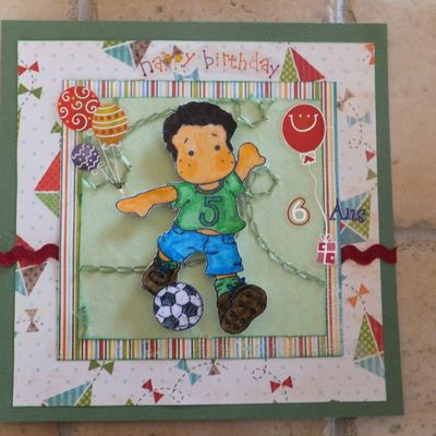 Carte d'anniversaire garçon 6 ans avec tampon Magnolia foot