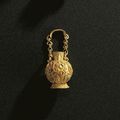 A very rare turquoise-inlaid miniature gold vase, Han dynasty-Six Dynasties