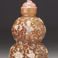 An embellished agate 'Double-Gourd' snuff bottle ; The Bottle: Probably Palace Workshops, Qing Dynasty, Qianlong-Jiaqing perio