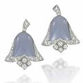 A pair of chalcedony and diamond ear clips, by Van Cleef & Arpels