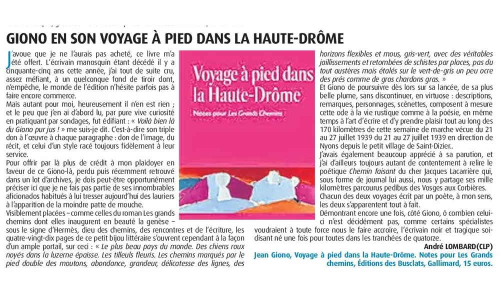 Giono en son Voyage à pied en Haute-Drôme