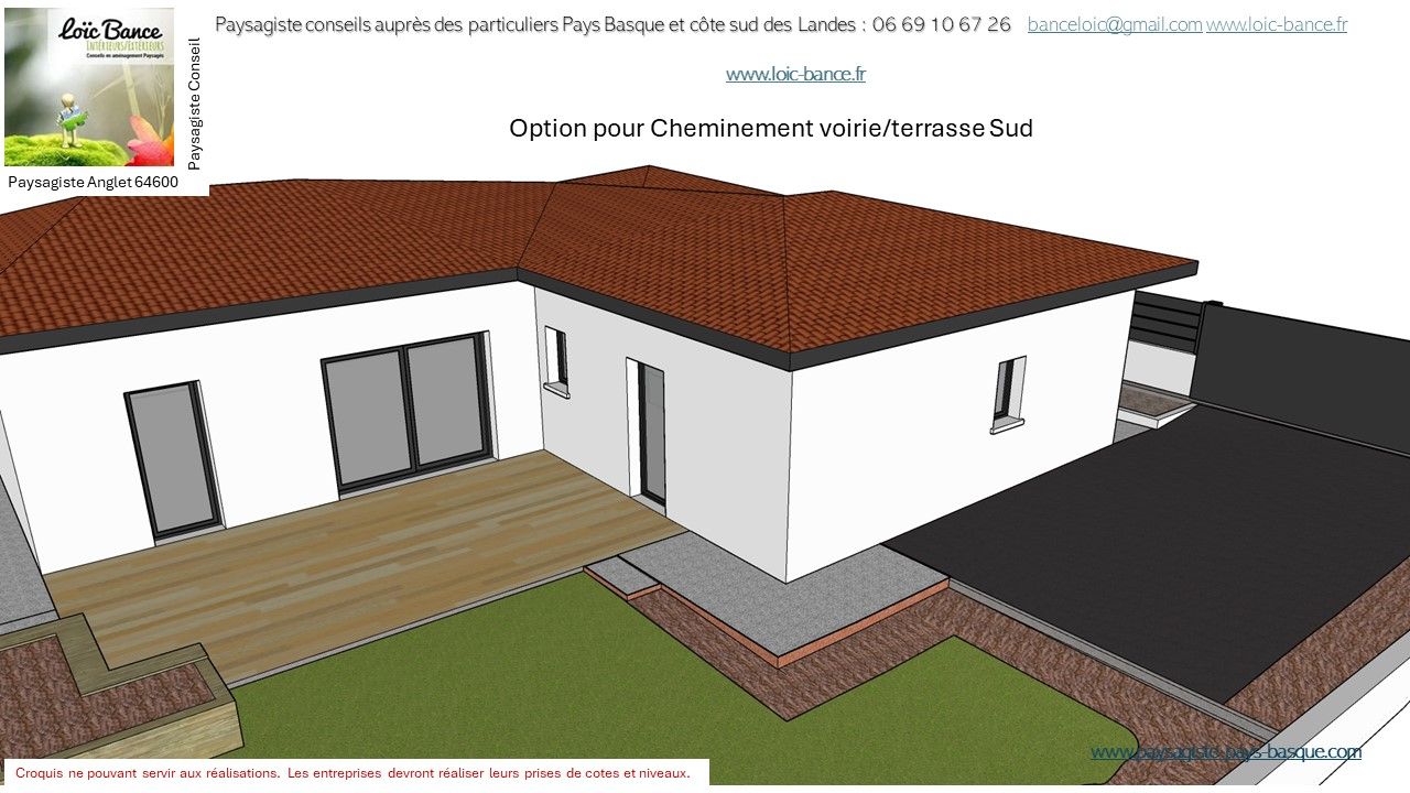Paysagiste Anglet, étude paysagère pour aménagement paysager autour d'une terrasse.