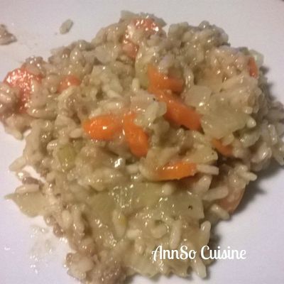 Risotto aux carottes, fenouils et viande hachée