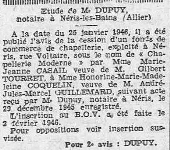 25 janvier 1946 Marie Jean Casail ; Gilbert