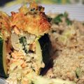 Courgettes farcies saumon quinoa mascarpone.